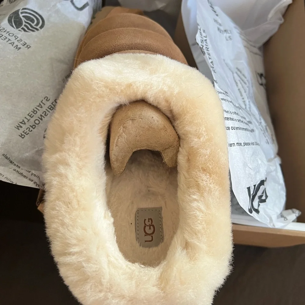 UGG Tan Platform Furry Slippers - Picture 3 of 8